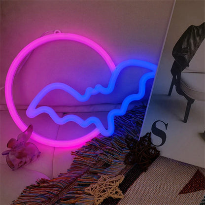 Halloween Bat Moon Neon Sign LED Light USB or Battery Powered IP42 Waterproof Festive Wall and Table Decor