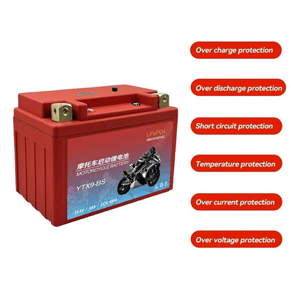 JSDSOLAR YTX9-BS 12.8V 9Ah Motorcycle LiFePO4 Battery 400A CCA Built-in BMS Lithium Battery