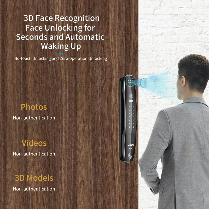 CS7 24*240mm Lock Body 3D Face Smart Door Lock Security Camera Monitor Intelligent Fingerprint Password Biometric Electronic Key Unlock Doorlock