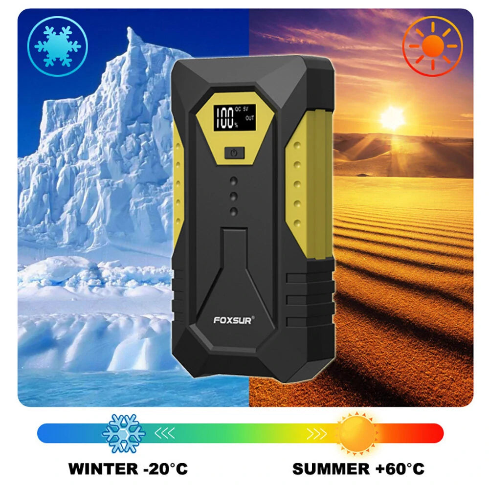 FOXSUR 26800mAh Jump Starter Power Bank 12V 800A Peak Current Car Emergency Startup Power Supply With LED Light