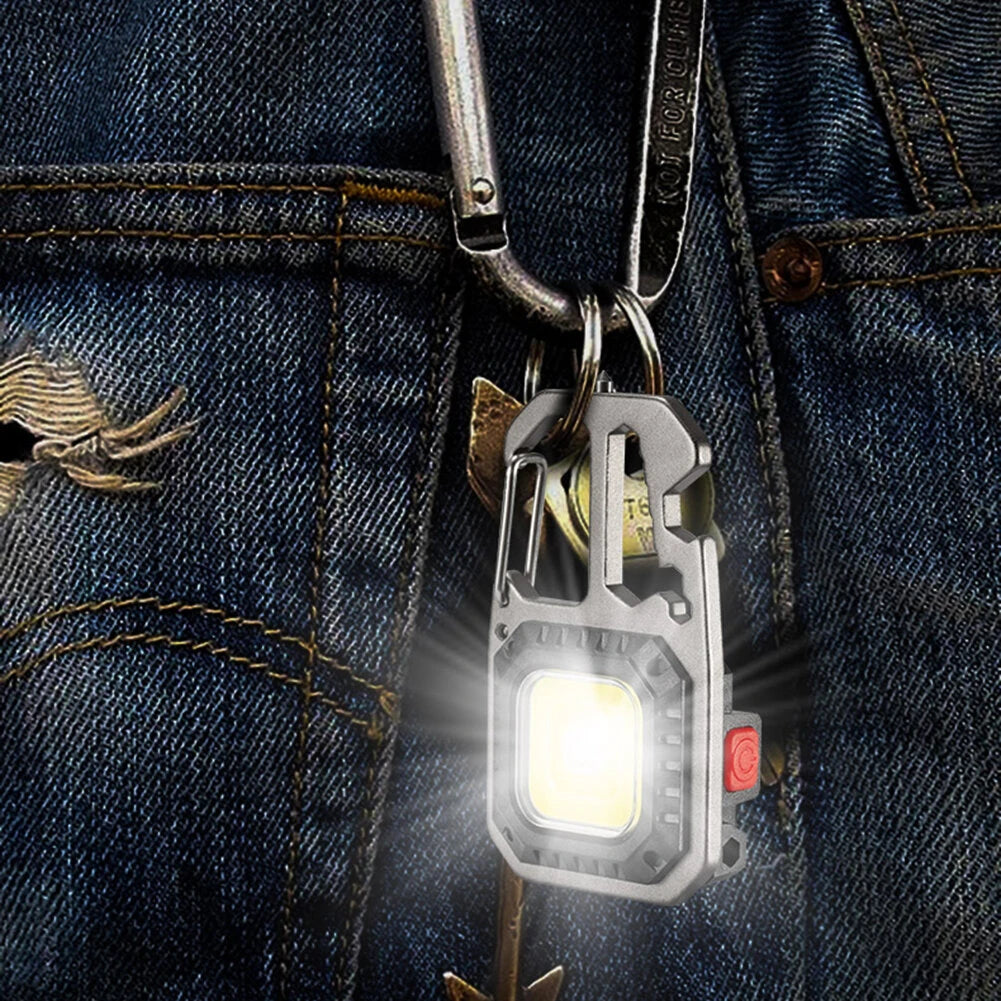 Mini COB LED Flashlight Keychain Lights Screwdriver Emergency Wrench Hammer Portable Key Ring Work Light Torch Outdoor Camping