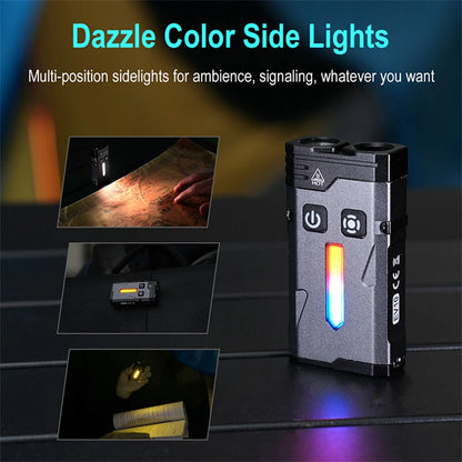 SEEKNITE EV10 1100LM EDC Keychain Flashlight Polypan-RGB Flash Color Clip-on Light Type-C Rechargeable Mini Portable Magnetic Flash Lights for Signaling Cycling Outdoor or Indoor Use