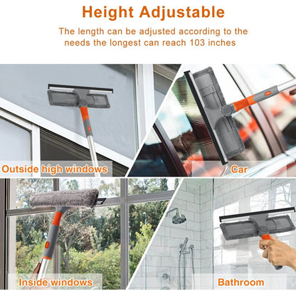 Professional Window Squeegee Cleaner, 2 in 1 Shower Squeegee with Extension Pole, 103 IN Telescopic Window Washing Equipment with Bendable Head, Glass Cleaning Tools for Indoor/Outdoor High Window