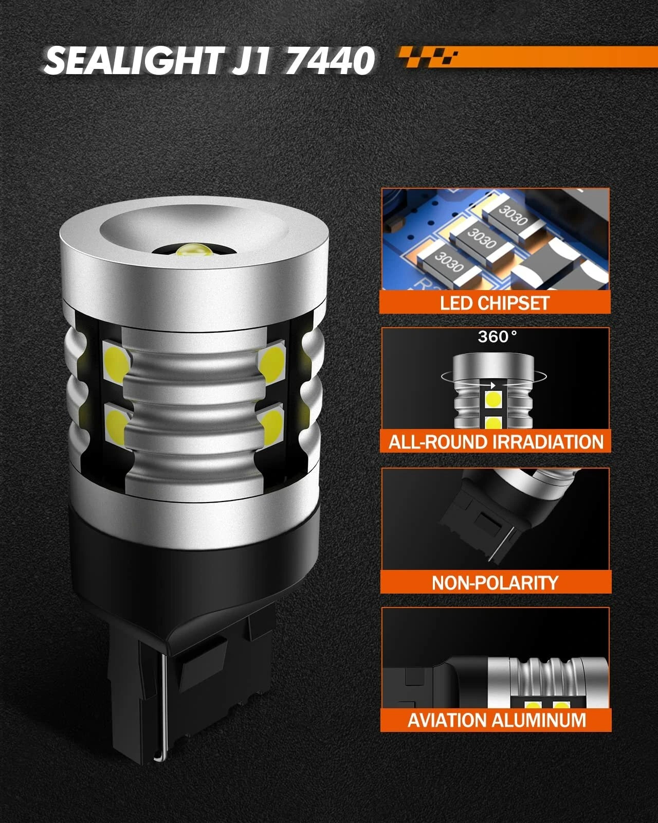 SEALIGHT J1 7440 12V 8.5W 1000LM 3030SMD 6500K White LED License Plate Car Reverse Light Plug And Play