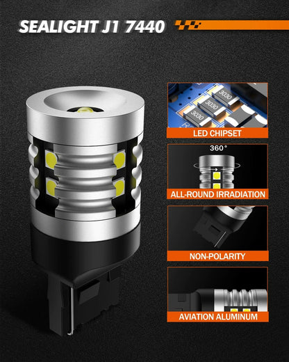 SEALIGHT J1 7440 12V 8.5W 1000LM 3030SMD 6500K White LED License Plate Car Reverse Light Plug And Play