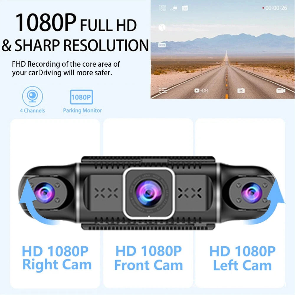 4 Channel 3-Inch IPS HD Dash Cam Night Vision Quad-Recording 1080P GPS Driving Recorder WiFi Connect Accident Recording Lock