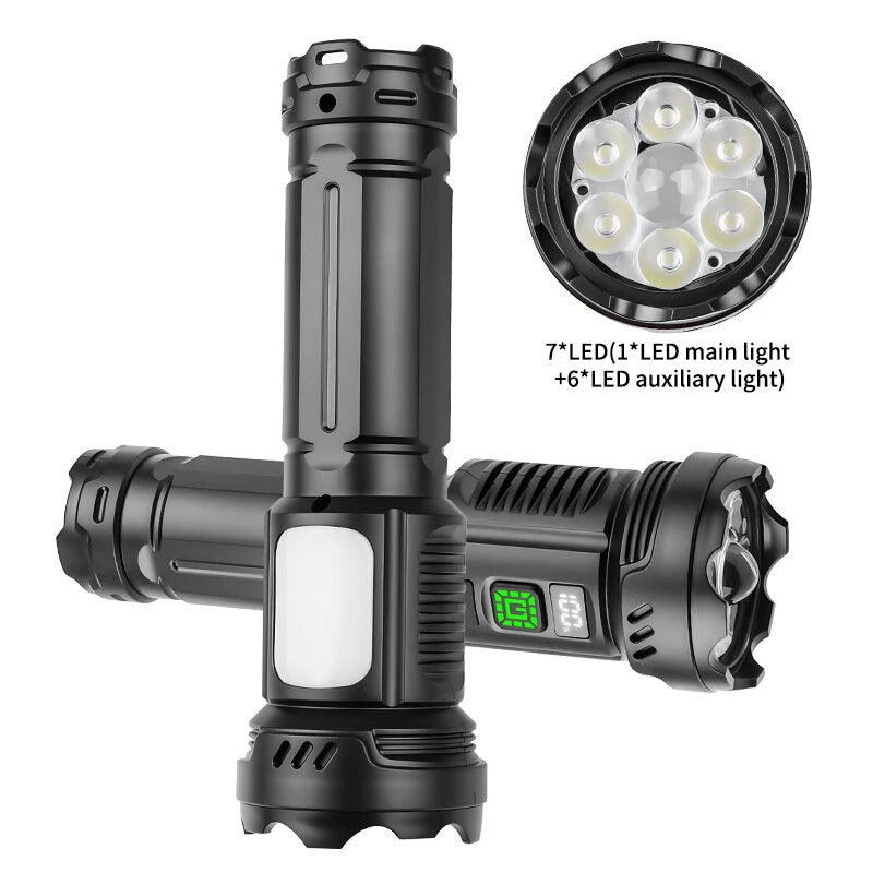 CY-016 Outdoors Digital Display Strong Flashlight with Side Lamp Versatile Light Output Type-C Rechargeable IPX4 Waterproof for Outdoor Emergency