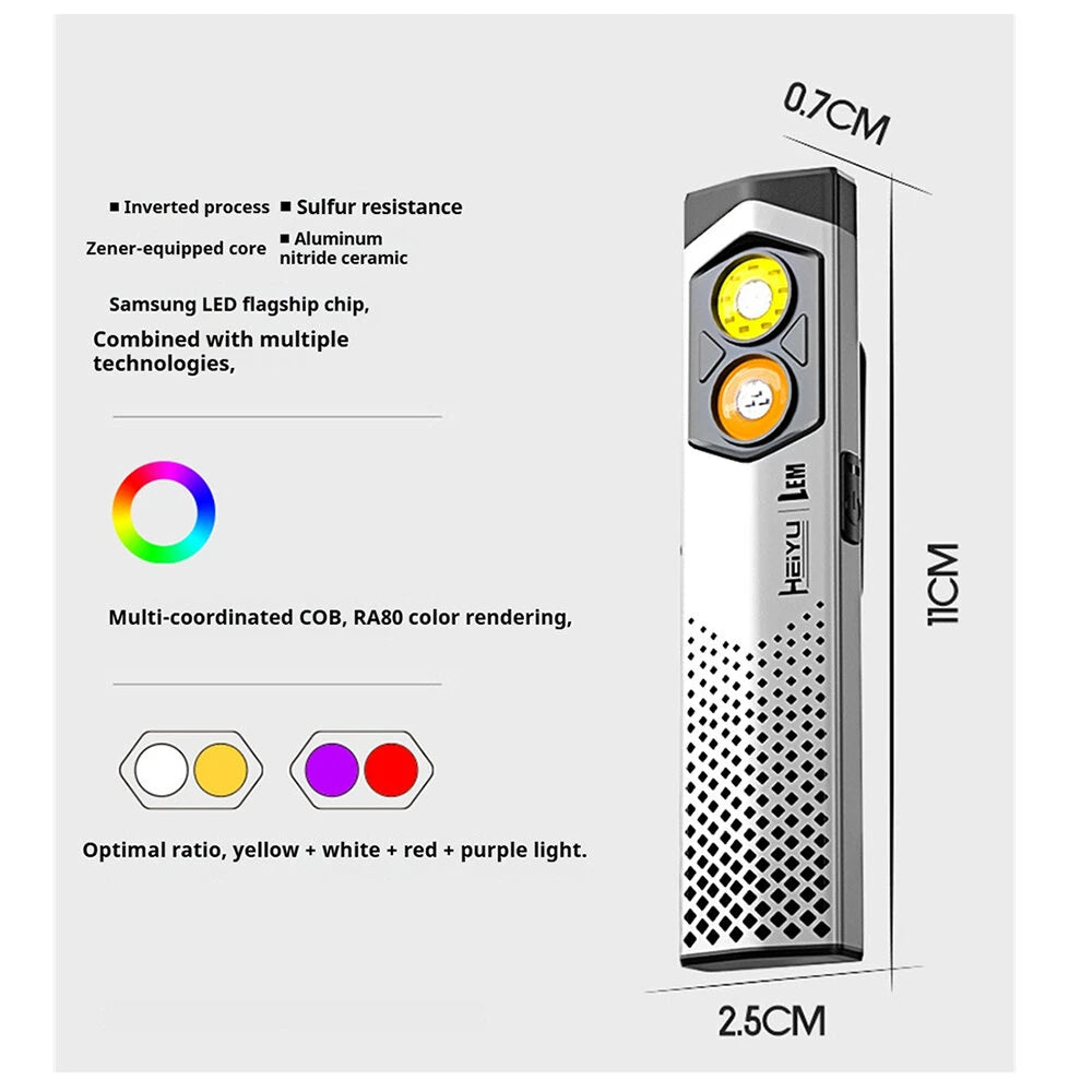 USB Rechargeable LED Multiple Colors Flashlight with Magnet and Hook Life Waterproof With Red light Power Bank Repairing Work Emergency Lantern