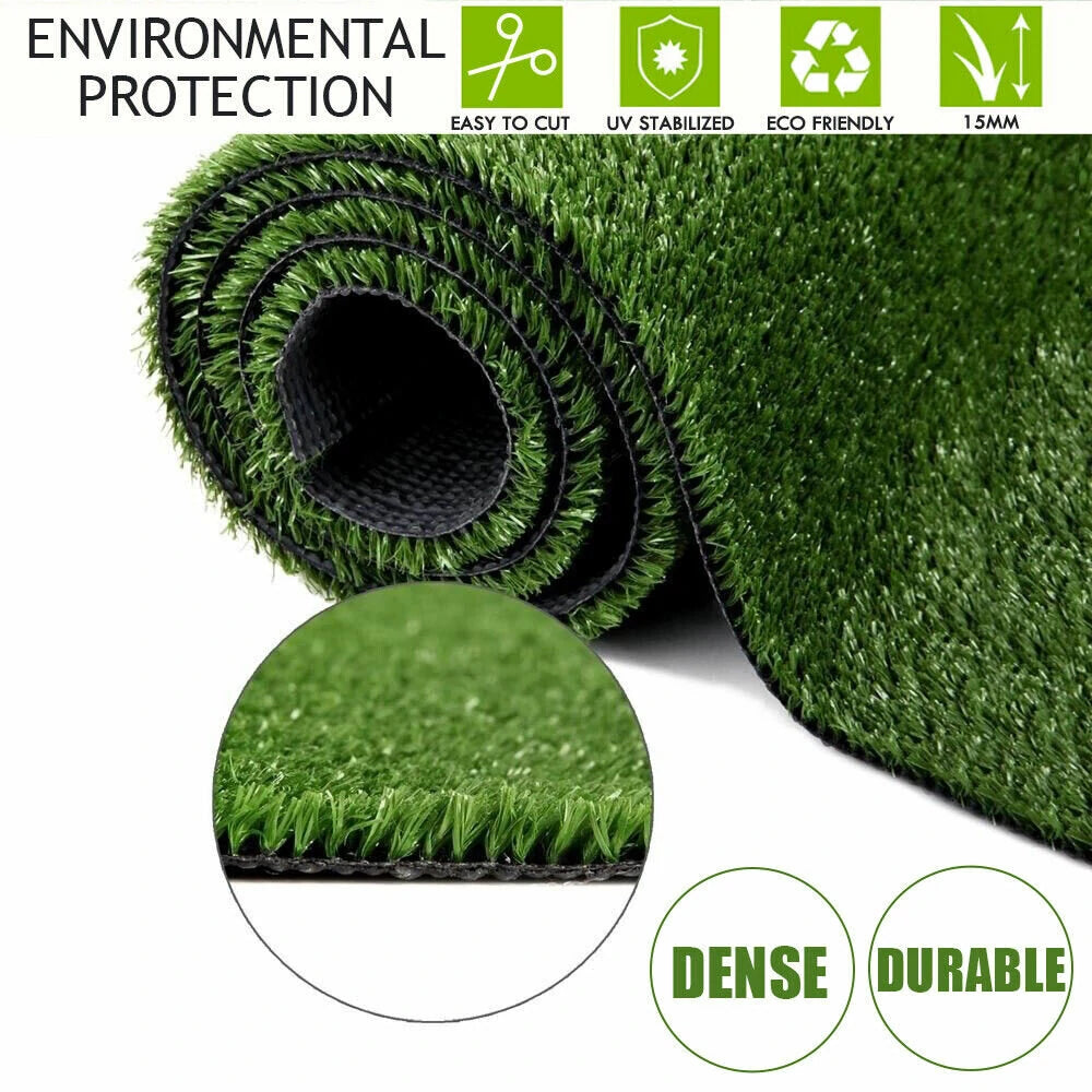 Premium Quality UV Resistant Artificial Grass Mat 15mm Thick Fire Retardant PP+PE Material Easy Clean Cut to Fit Indoor Outdoor Use Durable Lawn Decoration Green
