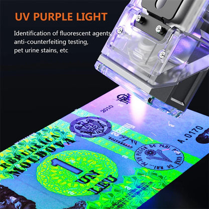 90 Rotatable Dual Light Source Mini LED Flashlight with UV Light COB Sidelight Fluorescent Shell Magnet Tail, USB Rechargeable Pocket Torch Light, Hat Clip Light, Power Display, Portable Work Light for Camping Fishing Walking