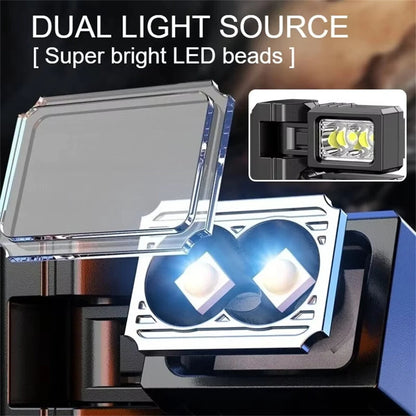 Multipurpose Dual Light Source LED Keychain Flashlight LCD Display Rotatable Pocket Work Light with Metal Clip EDC Torch for Outdoor Camping Hiking Emergency