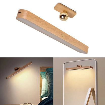 Cordless Mirror Front Light USB LED Night Light Makeup Light Wooden LED Night Light USB Magnetic Mirror Fill Light Touch Wall Lamp Kitchen Cabinet Light Bedside Lamps