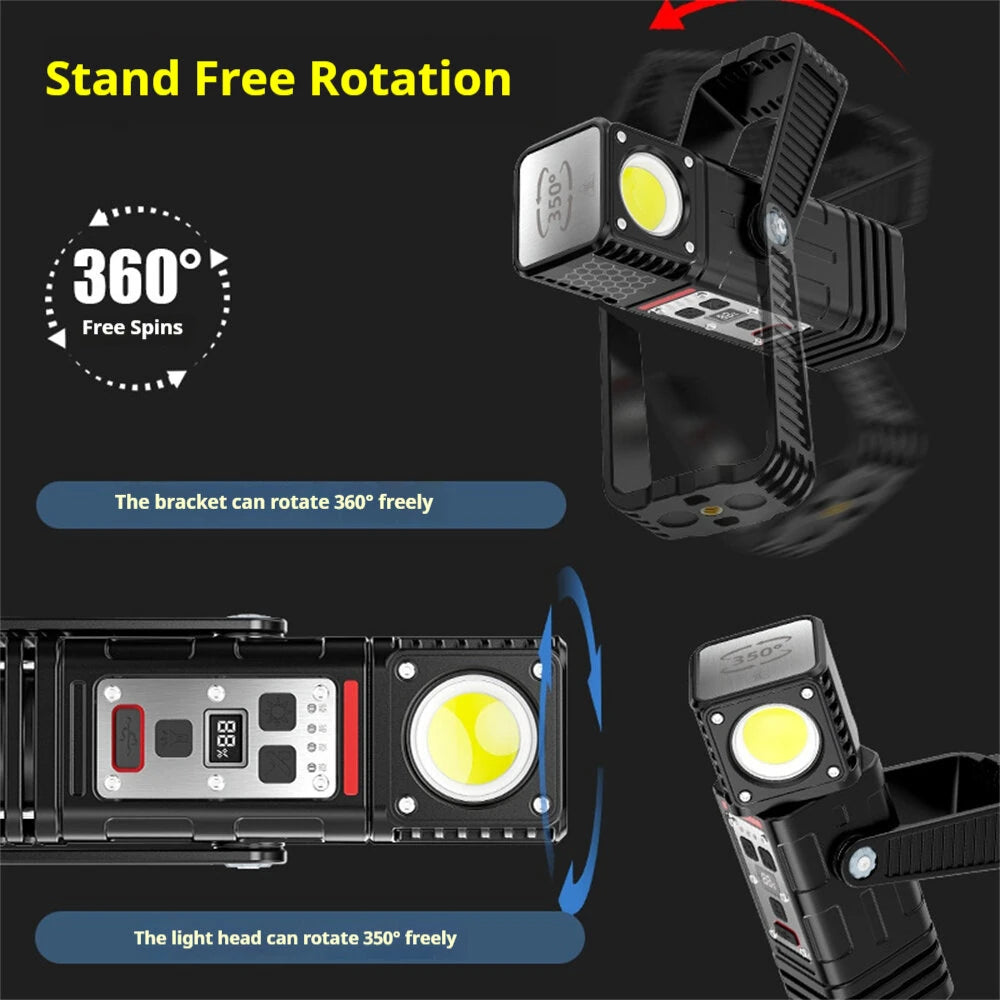 Bikight 3000LM 800M COB Flashlight Ajustable Angle USB Rechargeable Powerful Lamp with 8000mAh 21700 Battery Outdoors Portable Magnet Mini Work Light For Hiking Camping Working