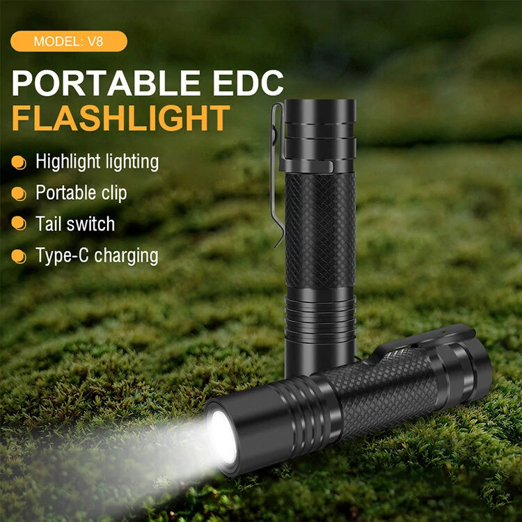 V8 800LM Strong Light EDC Portable LED Flashlight USB Rechargeable Built-in 18650 Battery Mini Torch Outdoor Emergency Light
