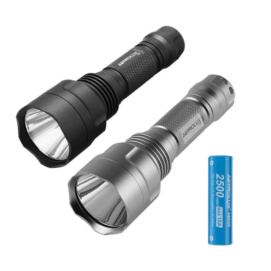 Astrolux C8 SST40 2200LM 7/4modes A6 Driver Tactical LED Flashlight + 1Pcs Astrolux E1825 2500mAh 18A 3.7V 18650 Li-ion Battery, Long Thrower 18650 Mini Torch
