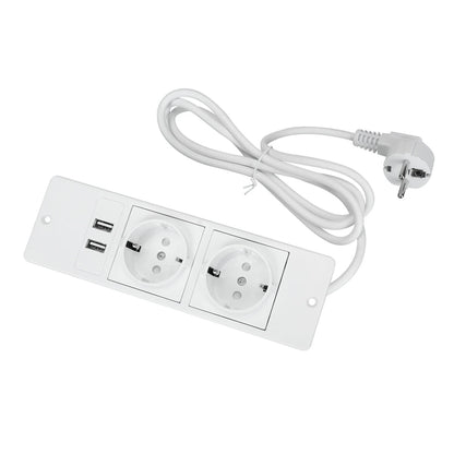 Table Socket with 2 USB 2 Sockets Built-in Socket 2-Way Installation Power Strip with 2 Screws for Kitchen Furniture or Worktops Recessed Socket 1.8 Cable16 A/3500 W
