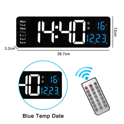 AGSIVO 16 Inch Digital Wall Clock Large LED Display with Remote Control / Automatic Brightness / Indoor Temperature / Date / Week / 12/24H For Home Office Classroom