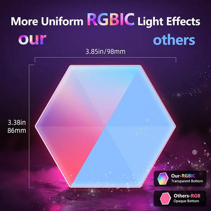 LIXINCORDA Smart RGBIC Hexagonal LED Light Panels Music Sync APP/Remote/Voice Control With Alexa Google