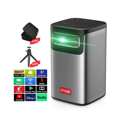 BlitzWolf BW-VT2 ProMax DLP Mini Projector WIFI6 Android TV Bluetooth 5.0 Auto Focus Auto Keystone Correction Netflix YouTube Built-in Battery 3D Home Theater Outdoor Movie