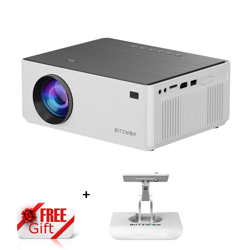 BlitzWolfBW-V8 FHD Projector LCD LED Android 11.0 OS 480ANSI Lumens 4D Keystone Correction Dual-5G WIFI 4K Decoding Digital Zoom Mini Portable Projector Outdoor Movie