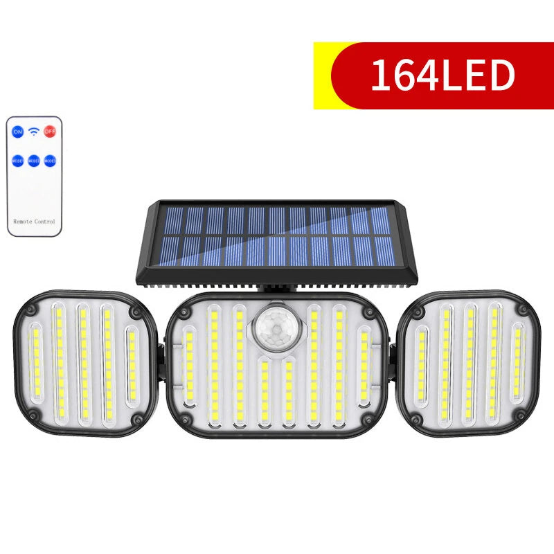 3-Head Motion Sensor Solar Light 350LM IP65 Waterproof Remote Control Floodlight 164/238 LED Outdoor Solar Lamp