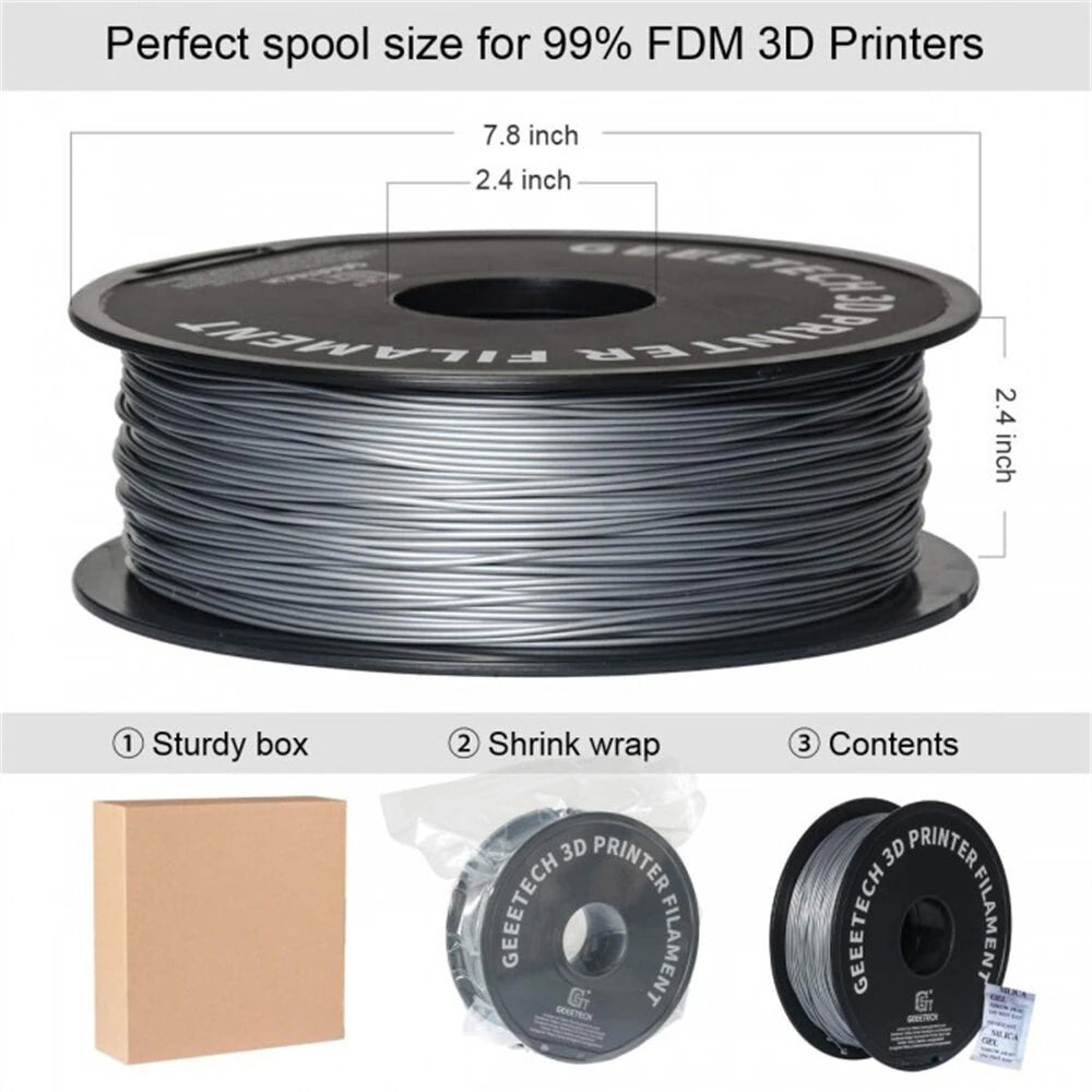 [EU Direct]Geeetech PLA 3D Printer Filament 1.75mm Grey Silver 1kg Spool Accurate Printing Material High Quality FDM Printer Filament