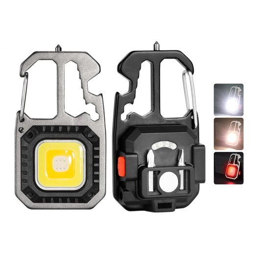 Mini COB LED Flashlight Keychain Lights Screwdriver Emergency Wrench Hammer Portable Key Ring Work Light Torch Outdoor Camping