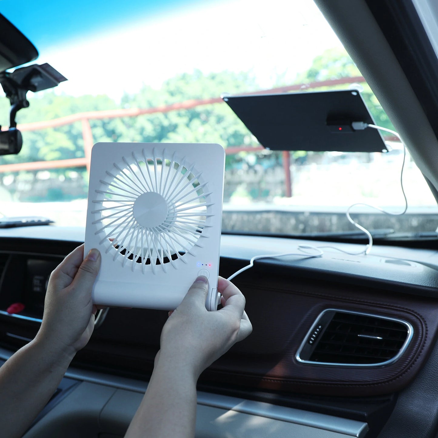 3 Speeds 5V 6W Portable Rechargeable Fan Battery Operated Fan Solar Panel Powered For Household Camping Travel Outdoor