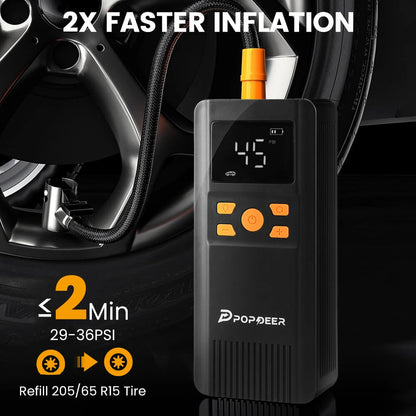 POPDEER PD-AP1 5000mAh 22.2Wh Wireless Car Air Compressor 12V 150PSI Portable Car Tire Inflator Smart Digital Inflatable Pump For Car Bicycle Boat Air Pump