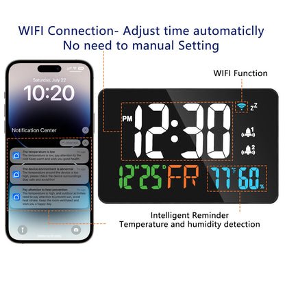 AGSIVO LED Wifi Digital Alarm Clock With Calendar Intelligent Update with Remote Control / Indoor Temperature Display / Humidity Display Works with Smart Life Application For Home Office Bedroom Living Room