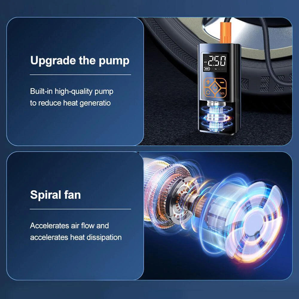 7.4V 60W Portable Car Tire Air Pump Rechargeable LCD Display Car Air Compressor Inflator For Motorcycles Bicycle Boat Tyre