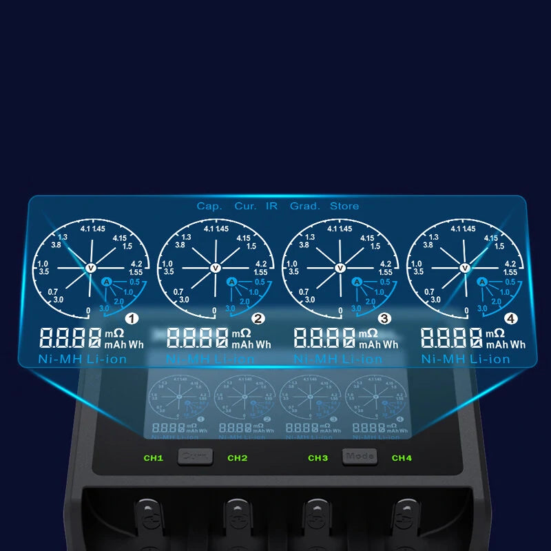XTAR VC4SL QC3.0 LCD Screen Display 3.6V/3.7V/1.2V Li-ion Battery Charger 4-Slots Type-C Fast Charging Current Optional for 18650/21700 AAA AA Battery