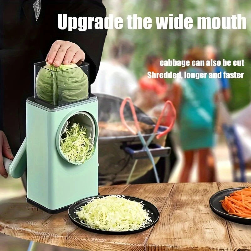 1 Set 3-in-1 Rotating Vegetable Cutter with Crank Handle Manual Garlic Shredder Multifunction Vegetable Slicer Kitchen Accessories Vegetable Grater Chopper Round Cutter