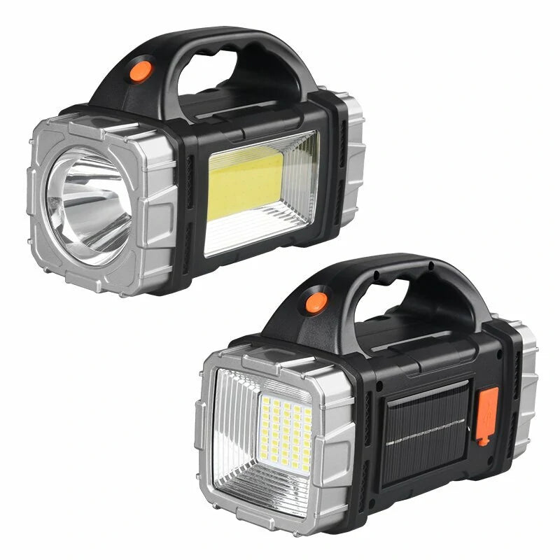Solar Charging Powerful Spotlight With Strong Light Outdoor LED Flashlight Large Capacity Lithium Battery With Power Bank Function Portable Rechargeable Lamp Searchlight