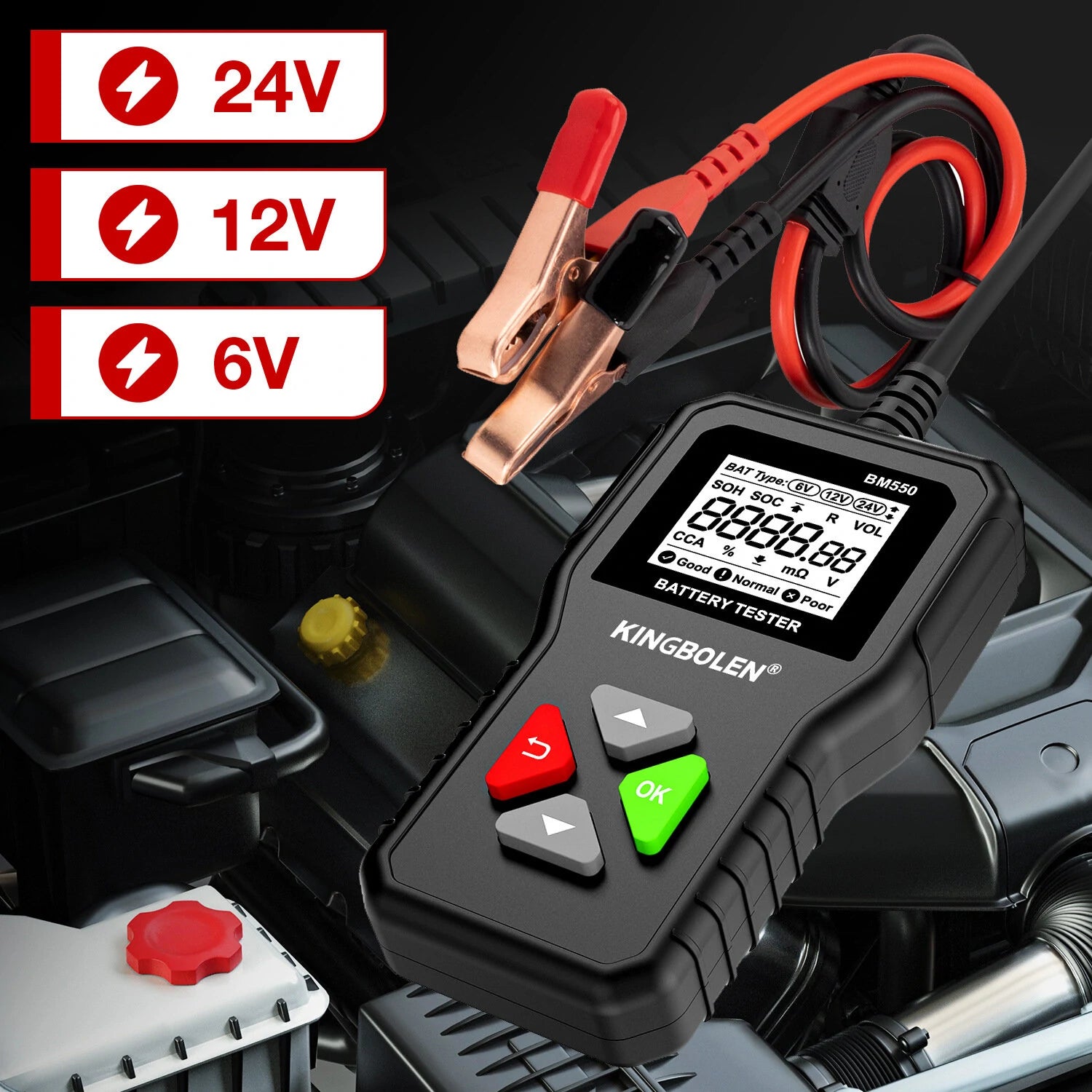 Kingbolen BM550 Car Electric Vehicle 6V 12V 24V Multi-Function Intelligent Digital Display Professional Battery Test Diagnosis