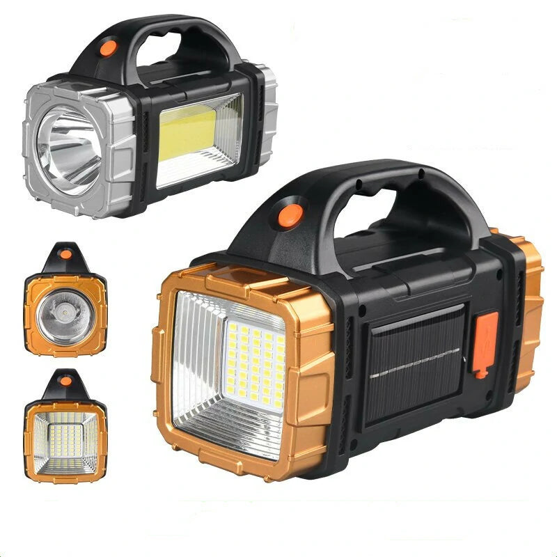 Solar Charging Powerful Spotlight With Strong Light Outdoor LED Flashlight Large Capacity Lithium Battery With Power Bank Function Portable Rechargeable Lamp Searchlight