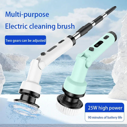 Foldable Rotating Cordless Long Handle Electric Cleaning Brush with 9 Heads Long Handle Electric Cleaning Brush Household Handheld Multifunctional Foldable Rotating No Dead Angle Cleaning Kitchen Bathroom