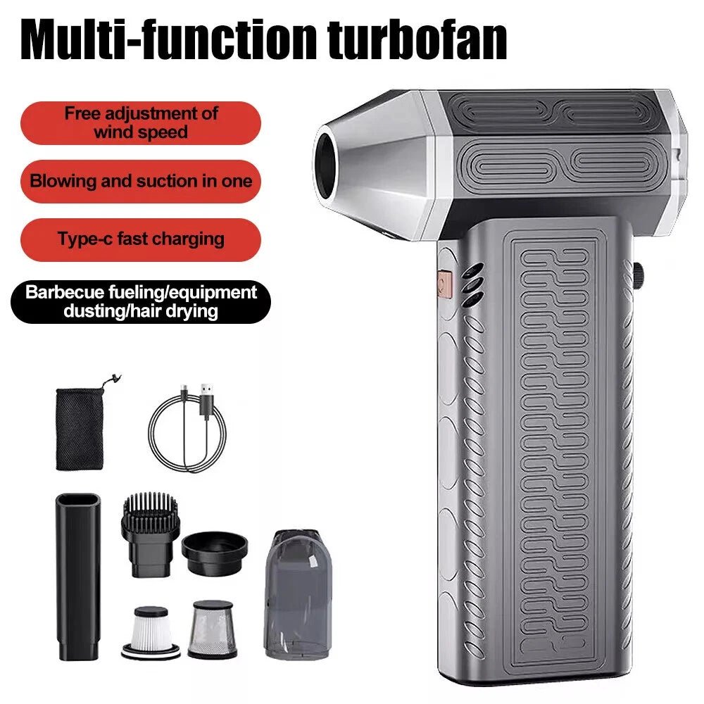 130000RPM  2 In 1 Mini Blower Fan Turbo Jet Fan Brushless Motor Handheld Duct Fan Electric Air Duster Speed Adjustable Cordless Jet Dry Air Blower