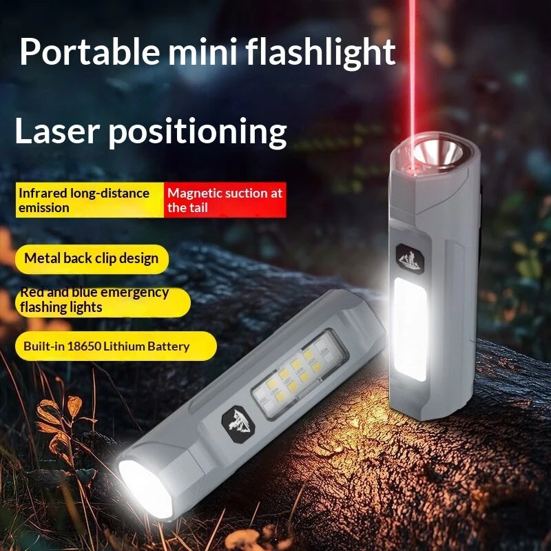 Bikight LY-905 Outdoors Magnetic LED Flashlight with Red LEP Pointer Dual Light Mode 5-Gear Dimming USB-C Recharging 18650 Battery for Outdoor Camping Hiking Emergency Tactical Torch Lamp with Back Backle Clip