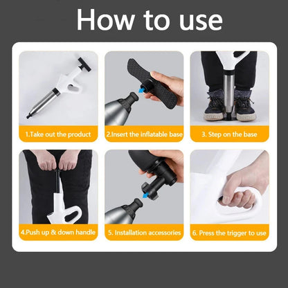 Stainless Steel Toilet Pipe Unblocker Pneumatic Household Toilet Pipe Dredger High-pressure Dredging Tool Set for Toilet Vegetable Sink Wash Basin Floor Drain