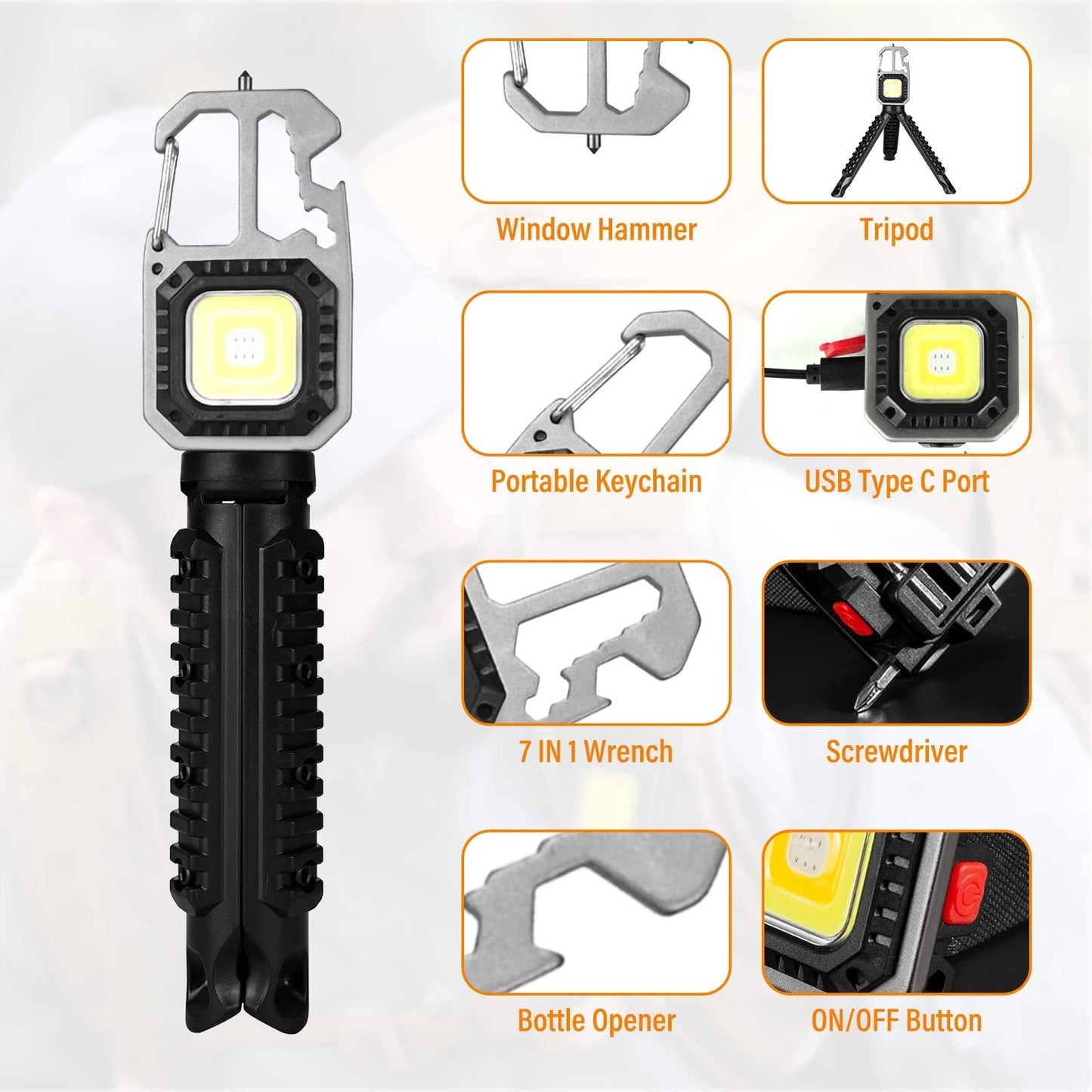 Mini LED Flashlight Work Light Portable Pocket Flashlight Keychains USB Rechargeable for Outdoor Camping Small Light Corkscrew