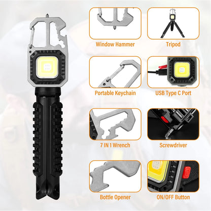 Mini LED Flashlight Work Light Portable Pocket Flashlight Keychains USB Rechargeable for Outdoor Camping Small Light Corkscrew