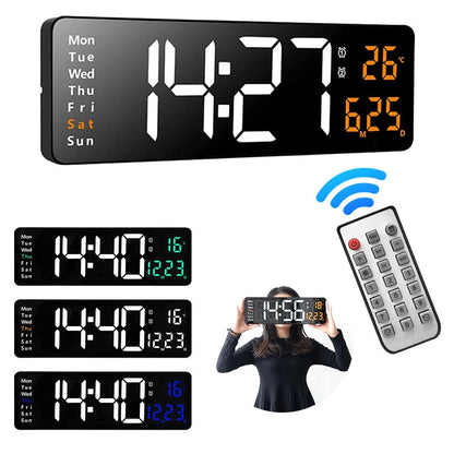 AGSIVO 16 Inch Digital Wall Clock Large LED Display with Remote Control / Automatic Brightness / Indoor Temperature / Date / Week / 12/24H For Home Office Classroom