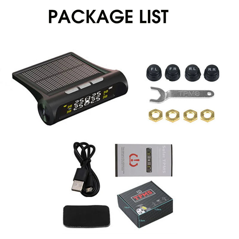 Solar Power TPMS Car Tire Pressure Alarm Monitor System Auto Security External Sensor Tyre Pressure Temperature Warning
