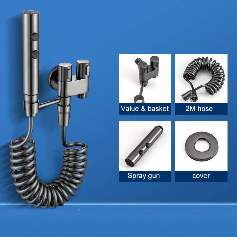 Stainless Steel Toilet Spray Gun Set with Adjustable Modes Spring-Loaded Hose and 360 Support Bathroom Bidet Sprayer for Hygiene Cleaning for Shower Diapers