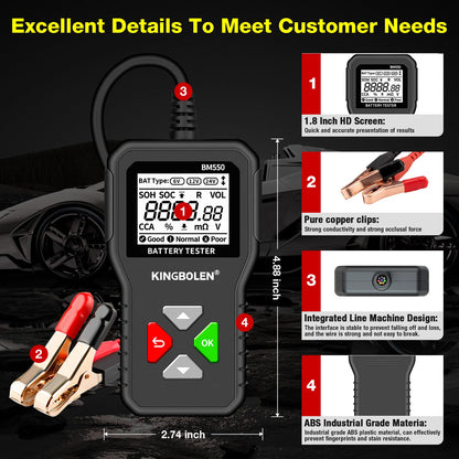 Kingbolen BM550 Car Electric Vehicle 6V 12V 24V Multi-Function Intelligent Digital Display Professional Battery Test Diagnosis