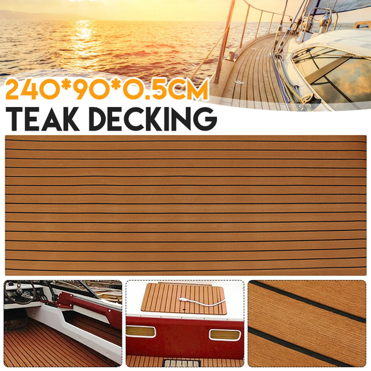 ELuto 240cm x 90cm x 5mm EVA Foam Teak Decking Sheet Boat Yacht Floor Mat Self-Adhesive Marine Flooring Faux Carpet Sticker Non-slip