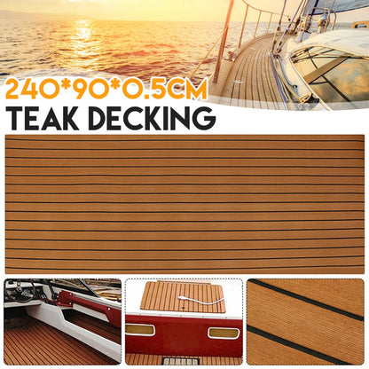 ELuto 240cm x 90cm x 5mm EVA Foam Teak Decking Sheet Boat Yacht Floor Mat Self-Adhesive Marine Flooring Faux Carpet Sticker Non-slip