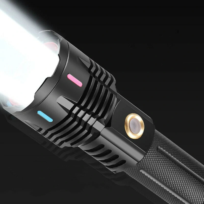 30W White-Light LED Flashlight Tactical Telescopic Zoom Flashlight Band Color Night Light Long Range Outdoor Strong Light