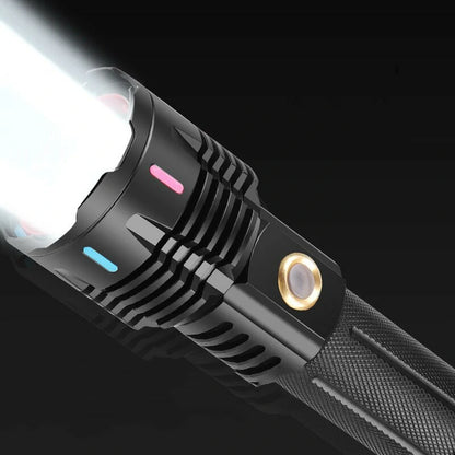 30W White-Light LED Flashlight Tactical Telescopic Zoom Flashlight Band Color Night Light Long Range Outdoor Strong Light